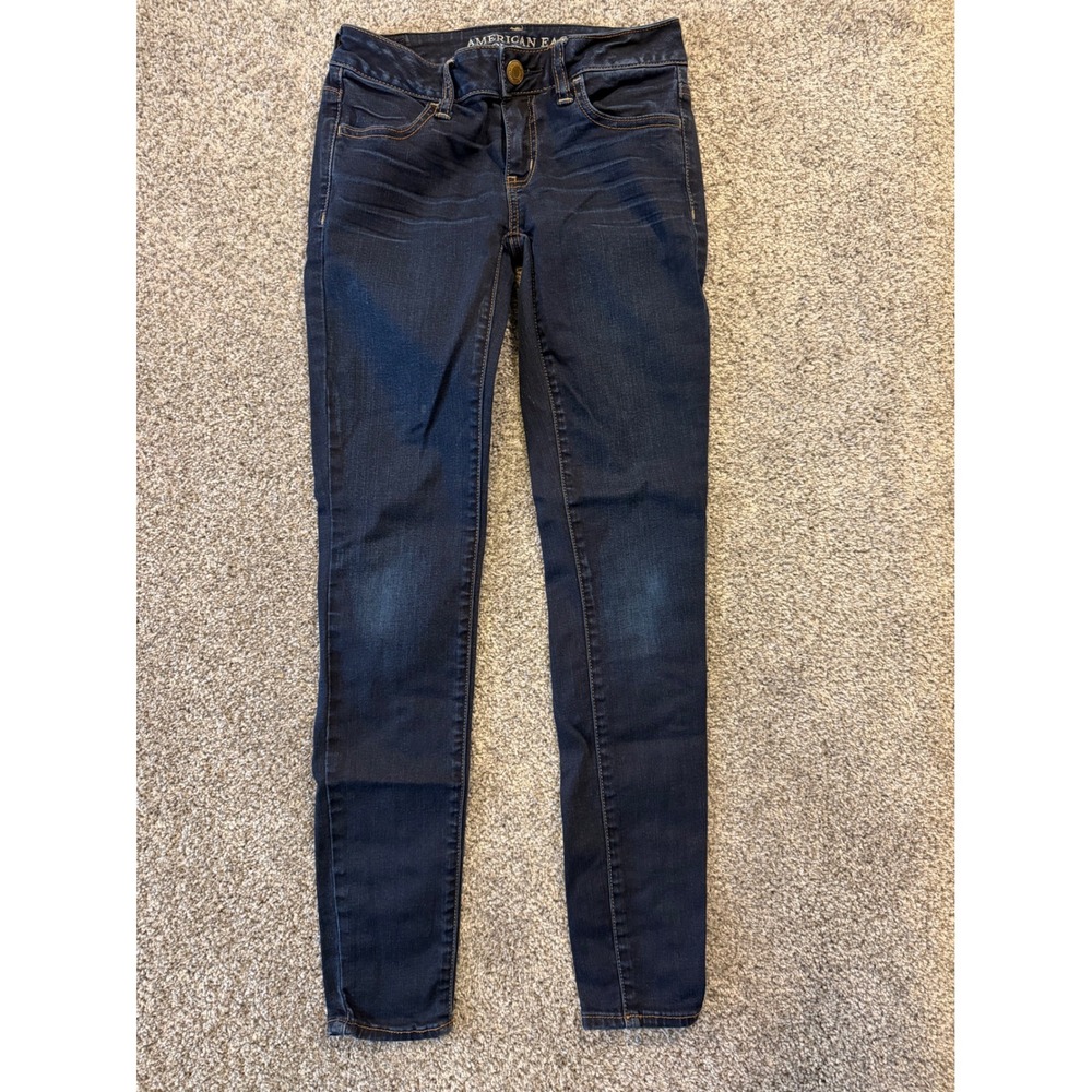 American Eagle Jeggings Womens 0 Dark Blue Super Stretch Skinny Denim Jeans